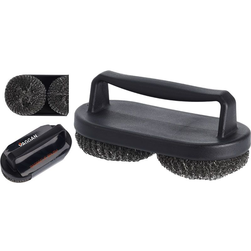Vaggan Power BBQ Borstel – Onmisbaar Voor Stralend Schone Barbecues | Extra Groot Handvat & 2 Robuuste Ronde Borstels | Compact & Effectief (19x10x8 cm)
