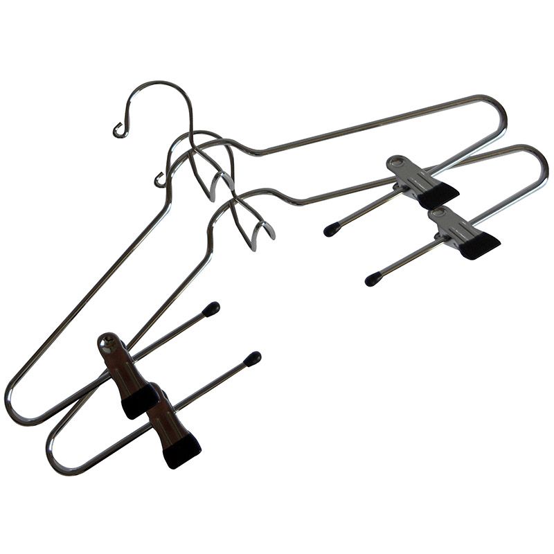 Protenrop Set of 2 Metal Clothes Hangers – Chrome Plated with Clips & Hanging Hook | Durable & Multifunctional