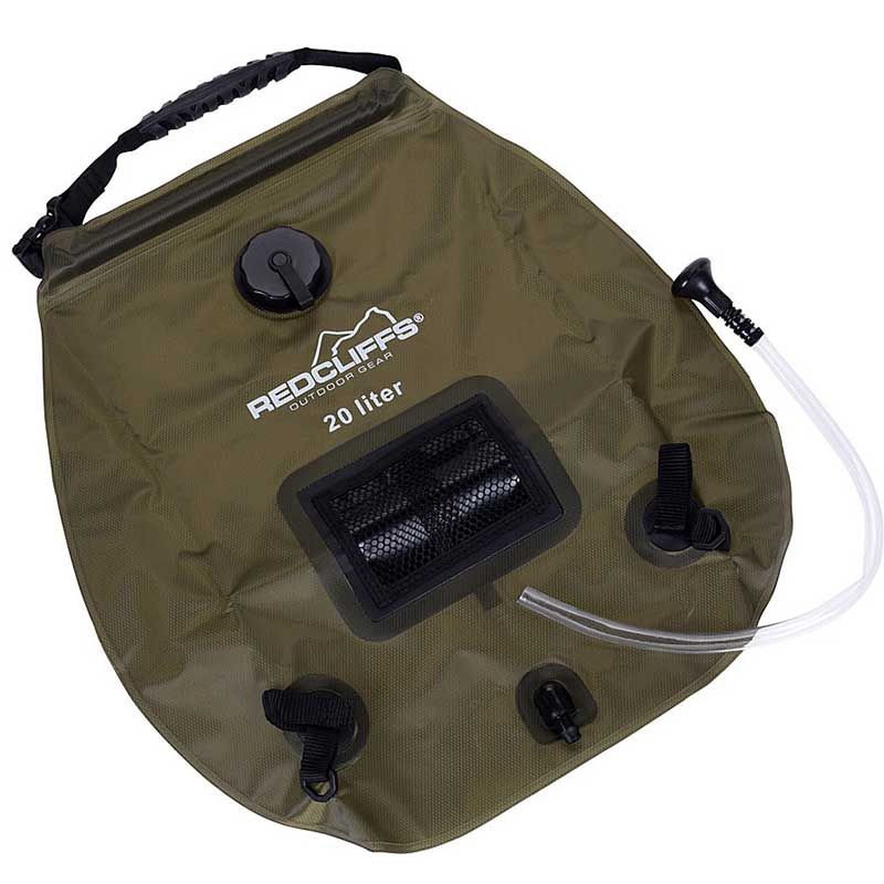 Redcliffs Luxury Camping Shower with Thermometer – 20 Liter Solar Shower Bag | Foldable & Green – For Camping, Garden or Outdoor Adventures