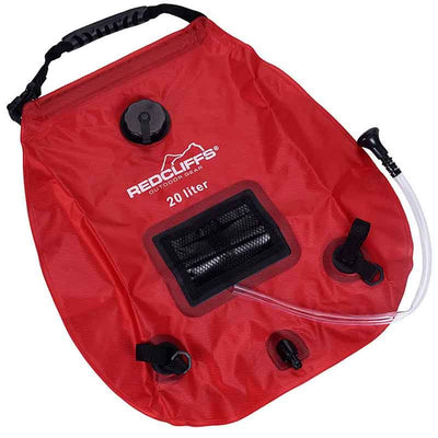 Redcliffs Luxury Camping Shower with Thermometer – 20 Liter Solar Shower Bag | Foldable & Red – For Camping, Garden or Travel