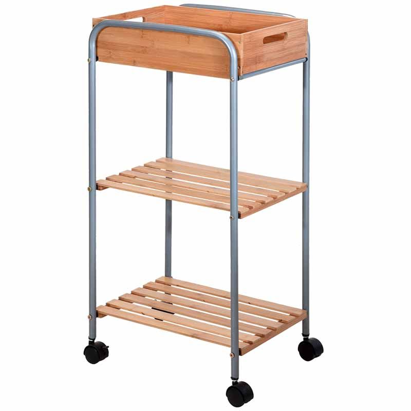 Bathroom Solutions Stijlvolle Badkamertrolley – Duurzaam Bamboe & Metaal | Ruime Opbergruimte | Makkelijk Verplaatsbaar met 4 Zwenkwielen