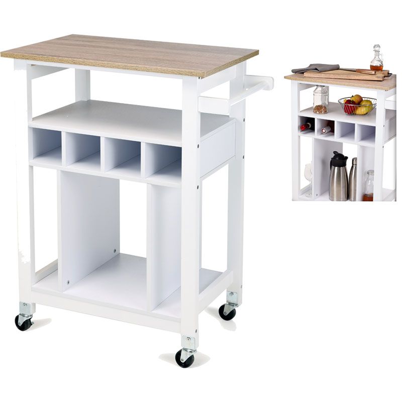 xcellent Houseware Luxury Kitchen Trolley – Stylish & Mobile – 65x40x85 cm | With Wooden Top & Towel Handle