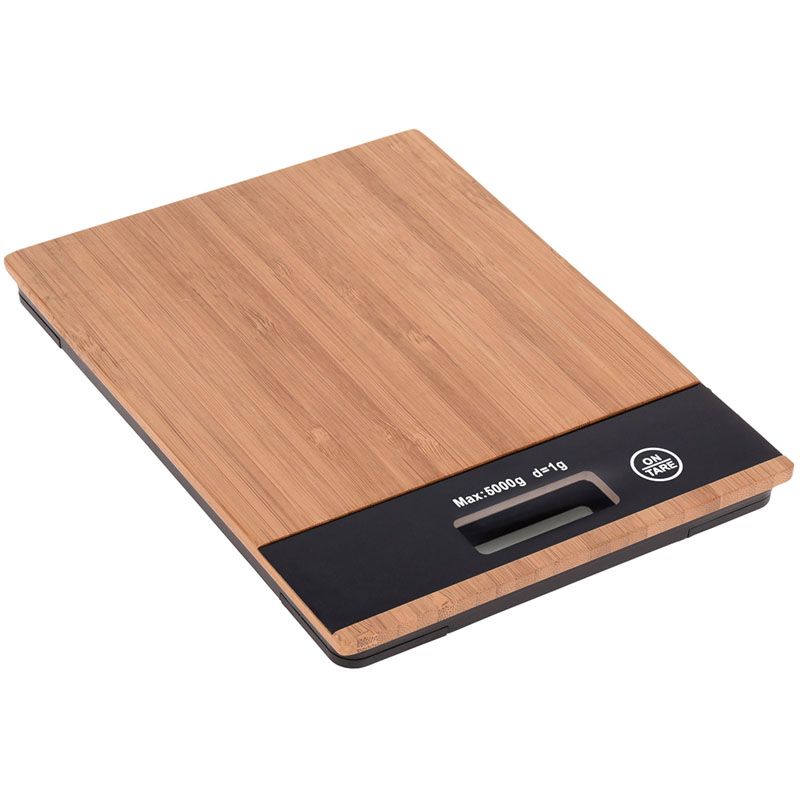 Excellent Houseware Premium Digitale Keukenweegschaal – Bamboe – Nauwkeurig tot 5 kg – Stijlvol, Compact & Anti-Slip – Wandopbergbaar