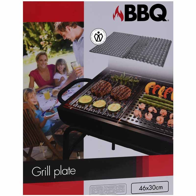 Smoke-Free BBQ with Stainless Steel Grill Plates – 2 Pack | Fat Drainage & Perfectly Cooked Meat | 30 x 46 cm Grill Surface