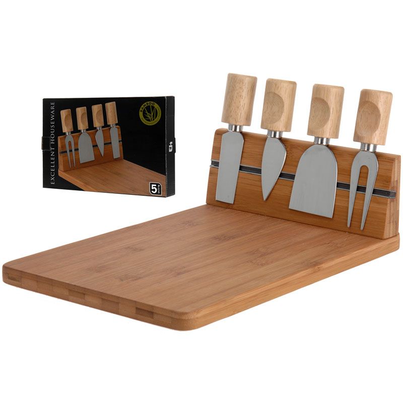 Excellent Houseware Bamboo Cheese Board with 4 Cheese Knives