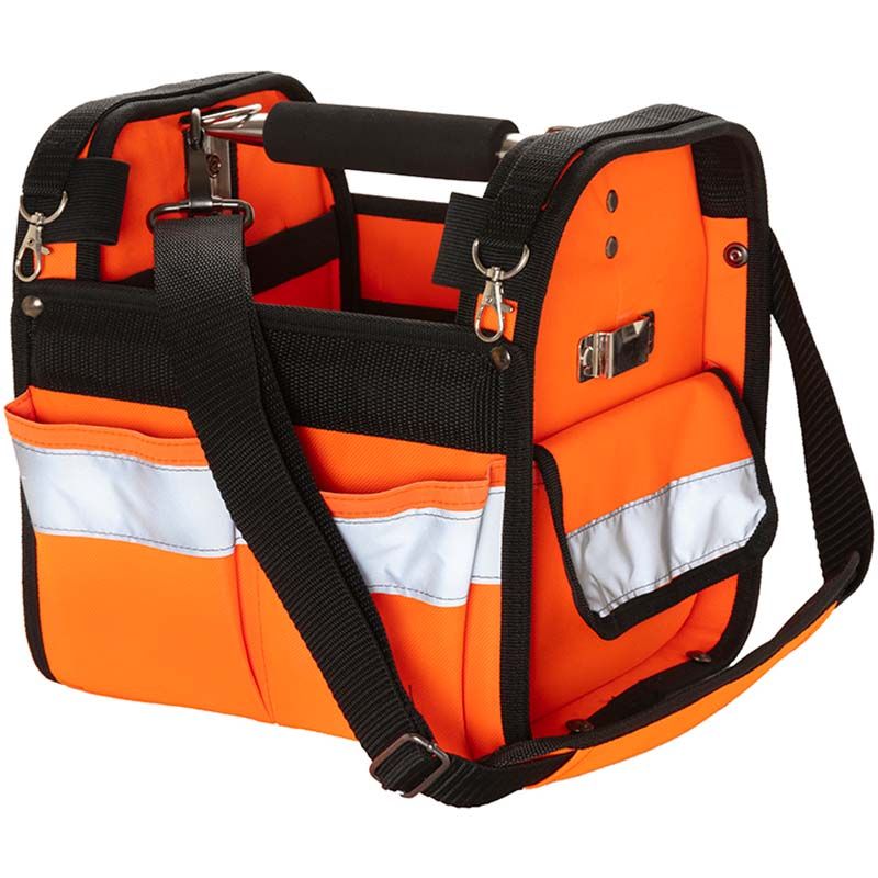Toolpack Hi-Vis Tool Bag – Compact, Ultra Strong & Reflective | 600D Polyester – 33 Pockets, 20kg Carrying Capacity | With Non-Slip Handle & Shoulder Strap