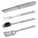BBQ Barbecue Tool Set – 4-piece Stainless Steel in Luxury Aluminium Case | Spatula, Tongs, Meat Fork & Cleaning Brush – 46 cm